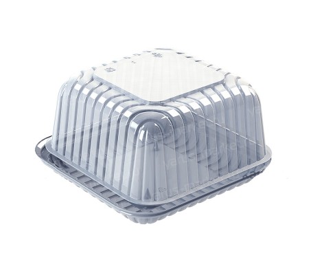 Квадратная пластиковая тортница с ребристой крышкой для упаковки кондитерских изделий