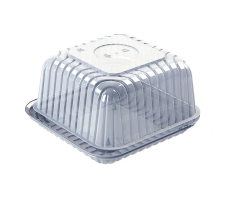 Квадратная пластиковая тортница с круглой выемкой на крышке для упаковки выпечки