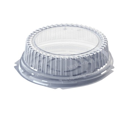 Пластиковый круглый короб для упаковки и хранения пирогов с ребристой крышкой