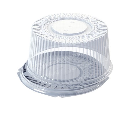 Кондитерский круглый короб из пластика с ребристым узором на крышке для упаковки выпечки