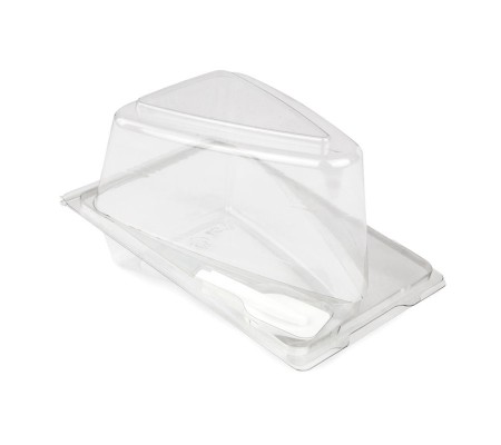 Прозрачный треугольный контейнер под кусок торта с пластиковой ложечкой