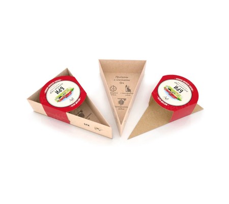 Картонная треугольная коробка с обечайкой без крышки для сыра