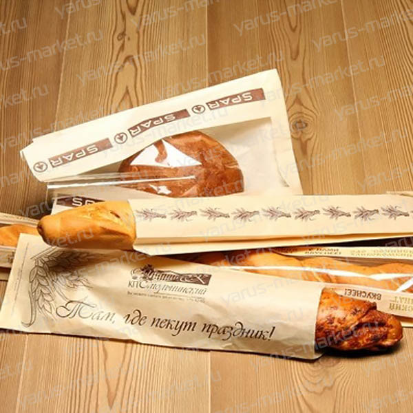 Бумажный крафт-пакет, 63,5х10 см, с окошком и перфорацией