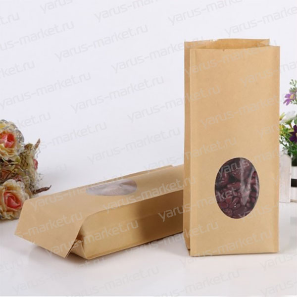 Бумажный крафт пакет, с окном, 17х8х5 см