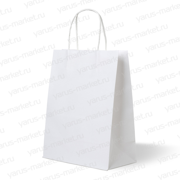 Бумажный крафт-пакет, белый, с крученой ручкой для готовой продукции