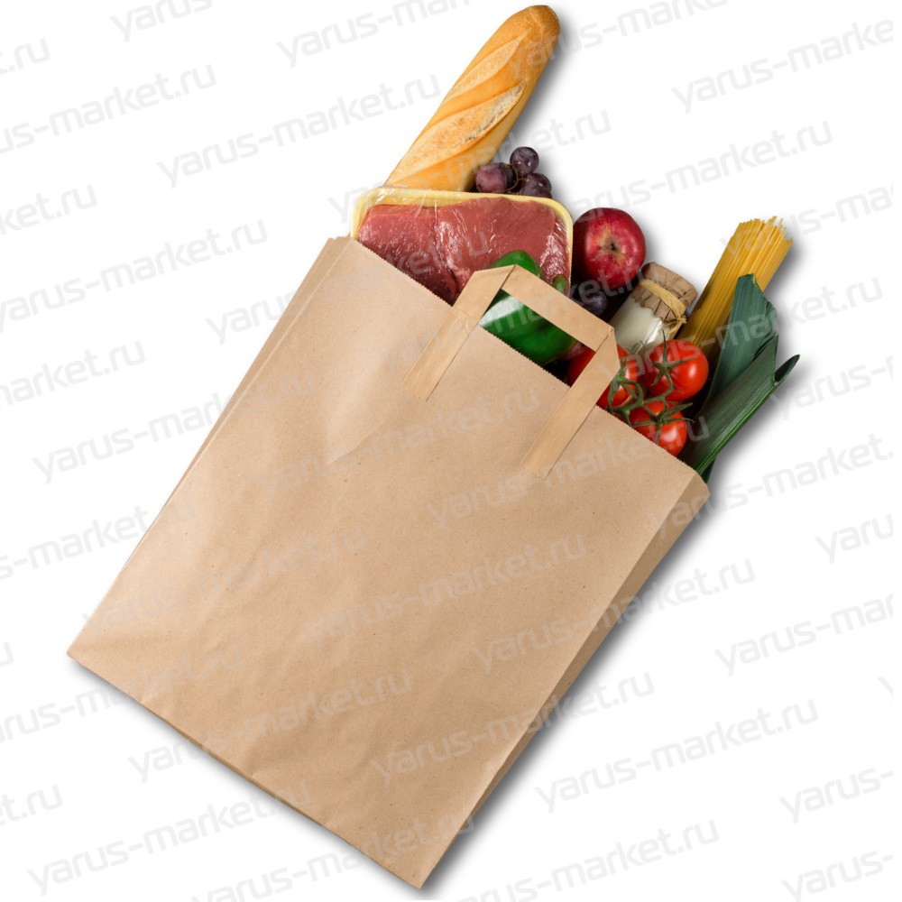 Крафт-пакет, белый, бурый, с плоской ручкой для хлеба