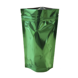Зеленый металлизированный дой-пак с прозрачной стороной для кофе и чая