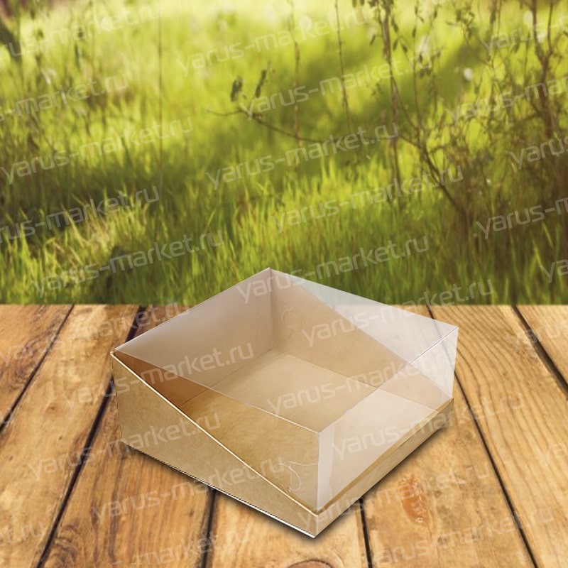 Квадратная картонная коробка трапеция с ПВХ крышкой вставкой