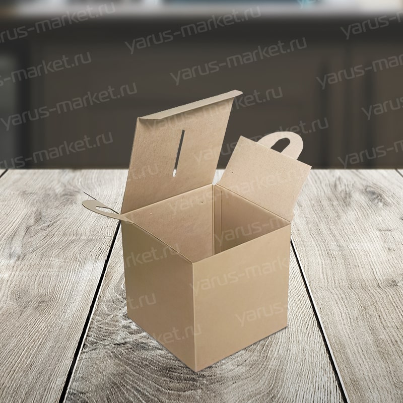 Картонная коробка куб с ручкой