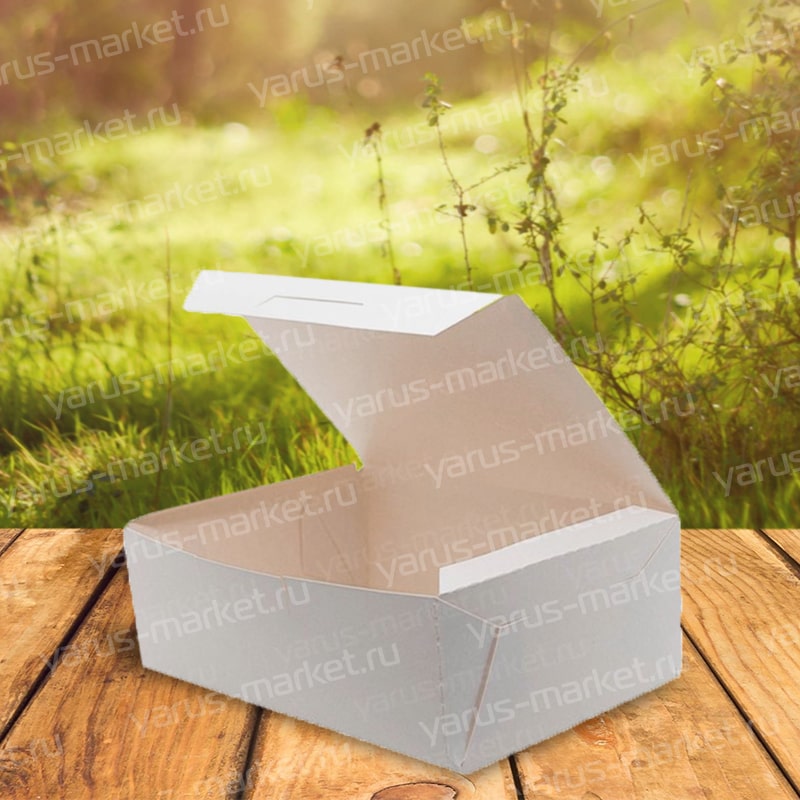 Белая прямоугольная крафт-коробка с крышкой