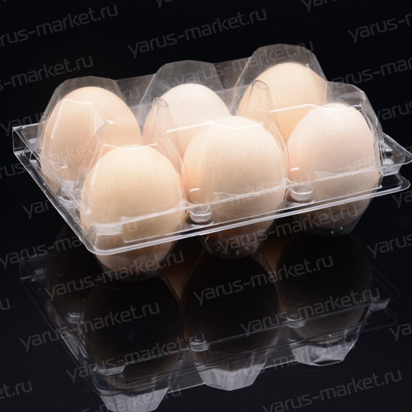 Упаковка для куриных яиц, 6 ячеек, 70х101х151 мм, пластиковая